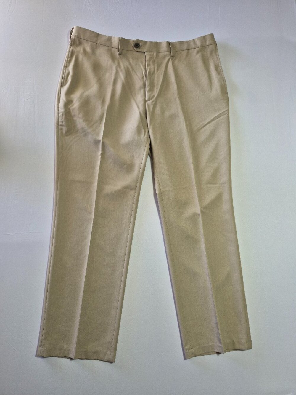 NWOT Haggar Men 42x32 Khaki Dress Pants Heather Stria Flat Front Chino Trousers